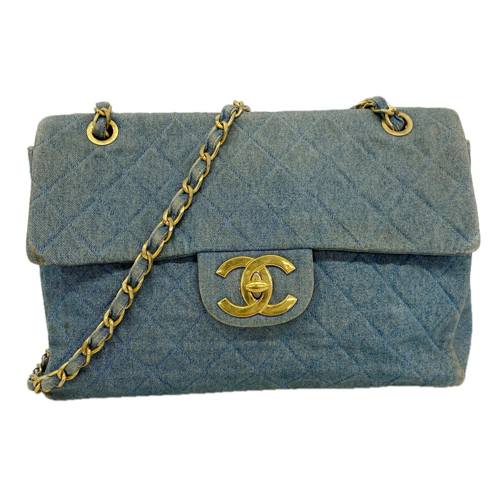 Chanel Shoulder Bag, Large Matelassé, Double Chain, M51387, Denim Blue, Women's